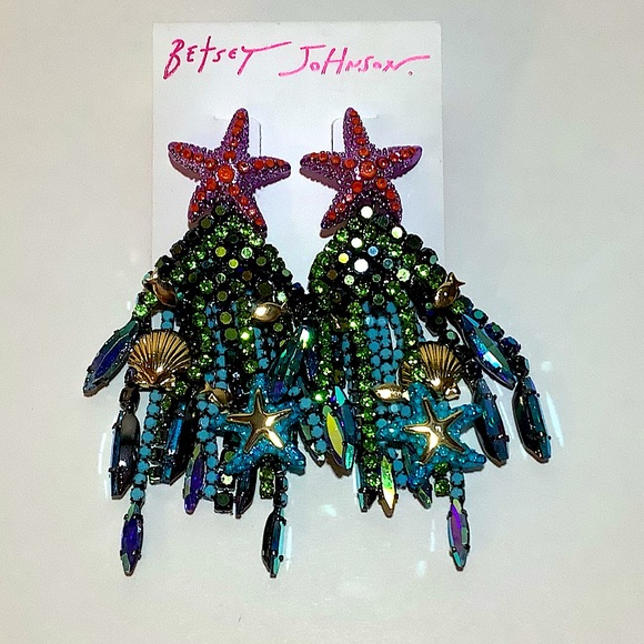 Betsey Johnson Mermaid Jewels Starfish Bead Drop Earrings New - Picture 2 of 4